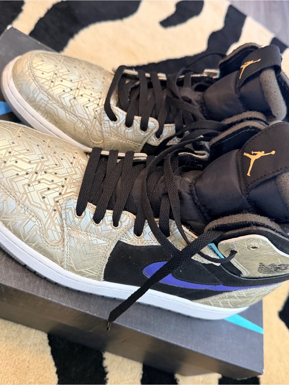 Jordan High-Top Sneakers in Gold, Black and Purple